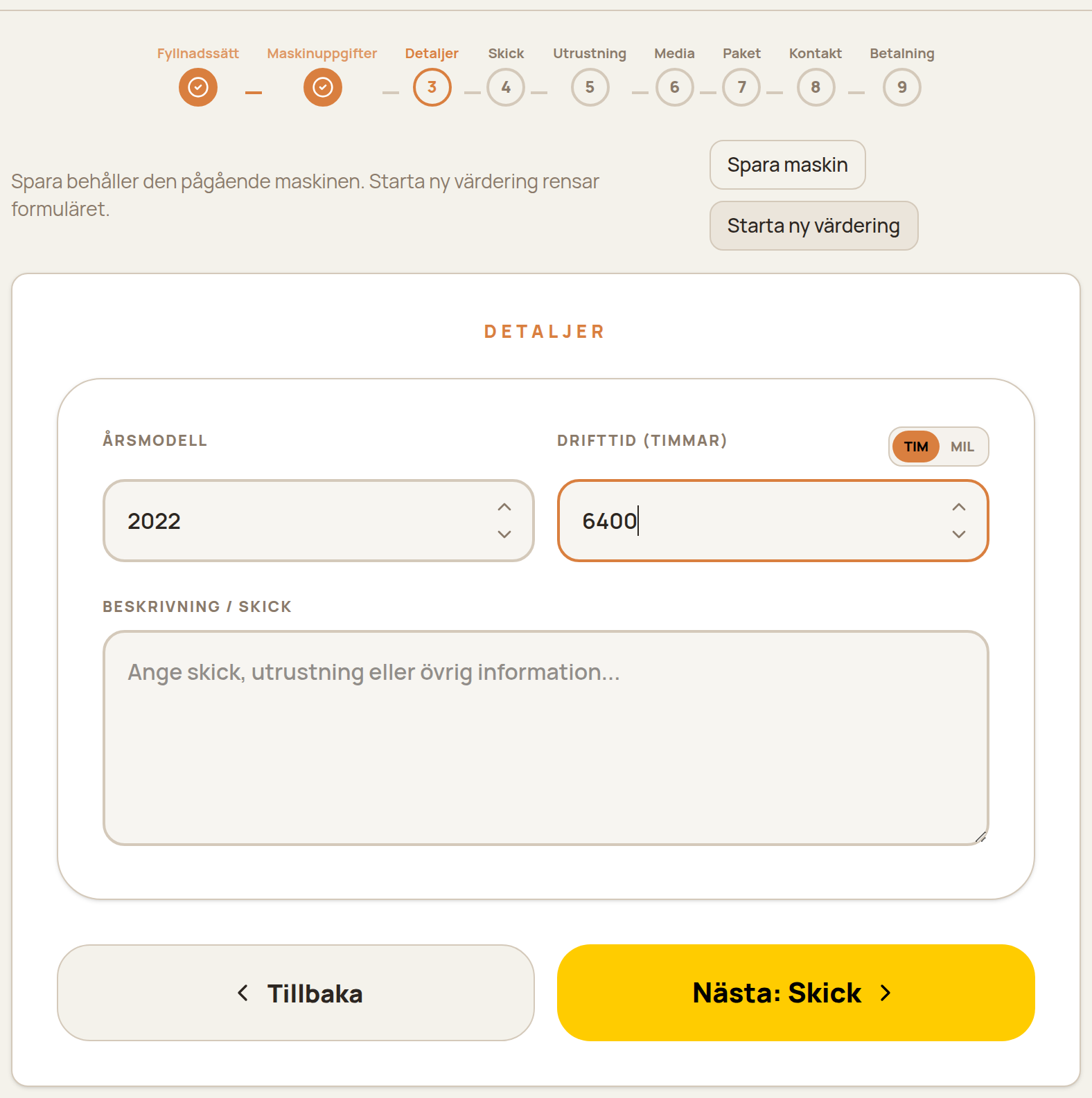 Detaljsteget med årsmodell 2022 och 6 400 drifttimmar.